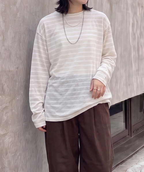 SELECT LEVERY(セレクトリベリー)の「シアーボーダーリラックス長袖Tシャツ(Tシャツ/カットソー・レディース・ブラック/オフホワイト/ボルドー・FREE)」の8枚目の写真