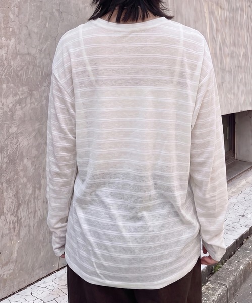 SELECT LEVERY(セレクトリベリー)の「シアーボーダーリラックス長袖Tシャツ(Tシャツ/カットソー・レディース・ブラック/オフホワイト/ボルドー・FREE)」の12枚目の写真