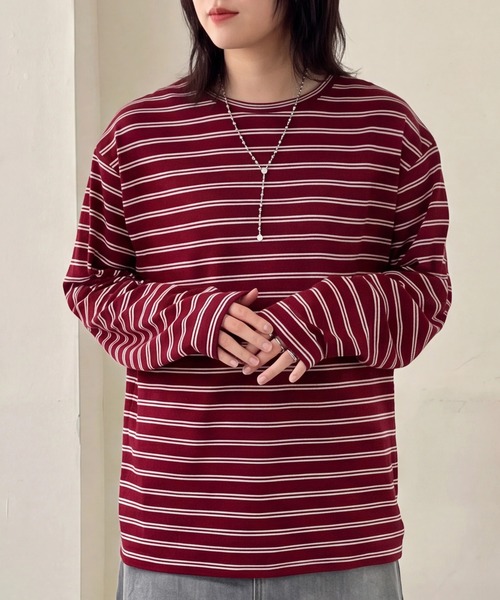 SELECT LEVERY(セレクトリベリー)の「シアーボーダーリラックス長袖Tシャツ(Tシャツ/カットソー・レディース・ブラック/オフホワイト/ボルドー・FREE)」の13枚目の写真