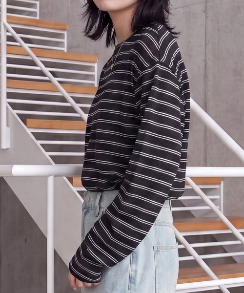 SELECT LEVERY(セレクトリベリー)の「シアーボーダーリラックス長袖Tシャツ(Tシャツ/カットソー・レディース・ブラック/オフホワイト/ボルドー・FREE)」の22枚目の写真