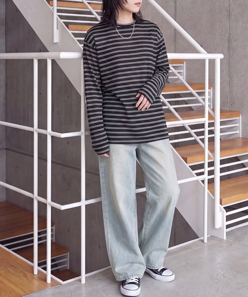 SELECT LEVERY(セレクトリベリー)の「シアーボーダーリラックス長袖Tシャツ(Tシャツ/カットソー・レディース・ブラック/オフホワイト/ボルドー・FREE)」の21枚目の写真