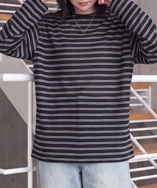 SELECT LEVERY(セレクトリベリー)の「シアーボーダーリラックス長袖Tシャツ(Tシャツ/カットソー・レディース・ブラック/オフホワイト/ボルドー・FREE)」の20枚目の写真