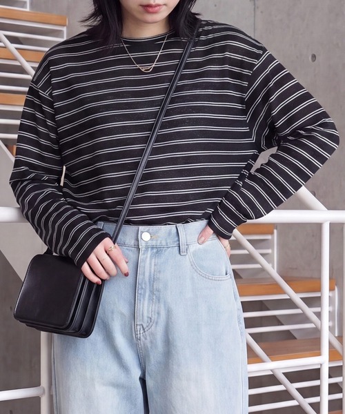 SELECT LEVERY(セレクトリベリー)の「シアーボーダーリラックス長袖Tシャツ(Tシャツ/カットソー・レディース・ブラック/オフホワイト/ボルドー・FREE)」の19枚目の写真