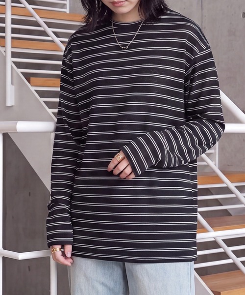 SELECT LEVERY(セレクトリベリー)の「シアーボーダーリラックス長袖Tシャツ(Tシャツ/カットソー・レディース・ブラック/オフホワイト/ボルドー・FREE)」の18枚目の写真