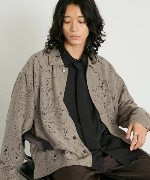 RAGEBLUE(レイジブルー)の「PIGMENT-DYED LACE KNIT SHIRT/ピグメント加工レース編みシャツ(シャツ/ブラウス・メンズ・ライトブラウン/その他19/パープル・MEDIUM/LARGE)」の2枚目の写真