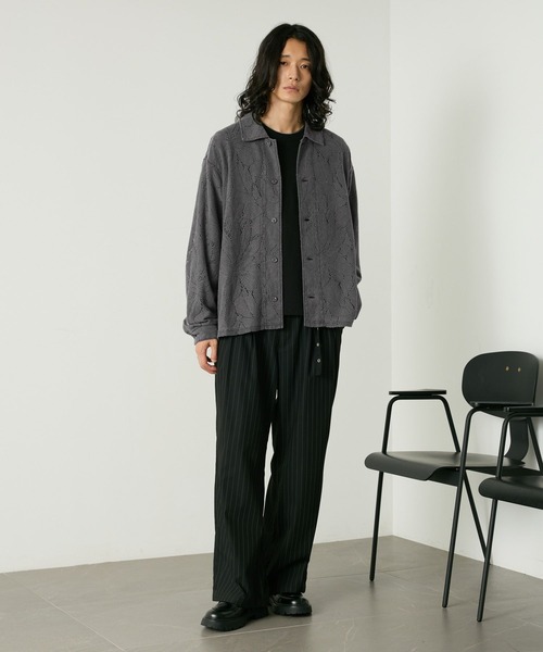 RAGEBLUE(レイジブルー)の「PIGMENT-DYED LACE KNIT SHIRT/ピグメント加工レース編みシャツ(シャツ/ブラウス・メンズ・ライトブラウン/その他19/パープル・MEDIUM/LARGE)」の4枚目の写真