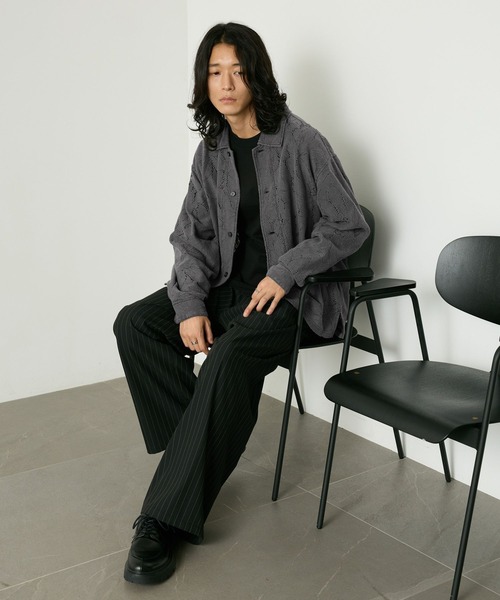 RAGEBLUE(レイジブルー)の「PIGMENT-DYED LACE KNIT SHIRT/ピグメント加工レース編みシャツ(シャツ/ブラウス・メンズ・ライトブラウン/その他19/パープル・MEDIUM/LARGE)」の7枚目の写真