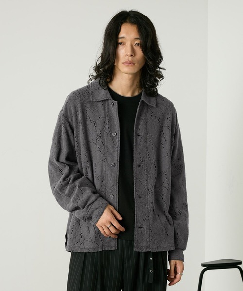 RAGEBLUE(レイジブルー)の「PIGMENT-DYED LACE KNIT SHIRT/ピグメント加工レース編みシャツ(シャツ/ブラウス・メンズ・ライトブラウン/その他19/パープル・MEDIUM/LARGE)」の8枚目の写真