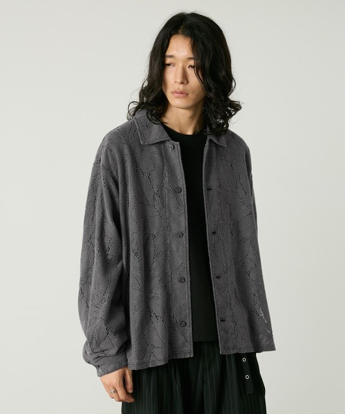 RAGEBLUE(レイジブルー)の「PIGMENT-DYED LACE KNIT SHIRT/ピグメント加工レース編みシャツ(シャツ/ブラウス・メンズ・ライトブラウン/その他19/パープル・MEDIUM/LARGE)」の9枚目の写真