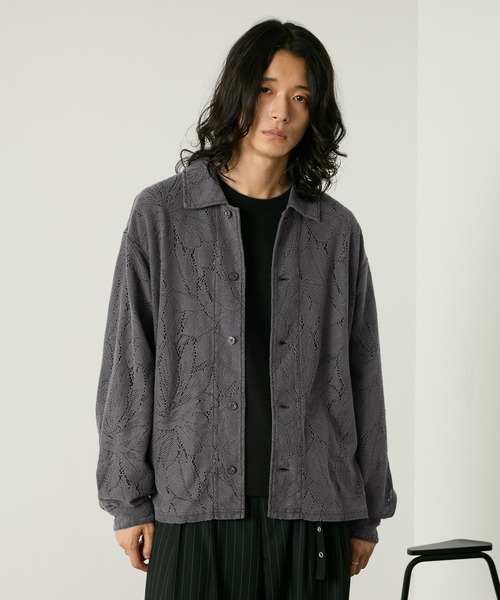 RAGEBLUE(レイジブルー)の「PIGMENT-DYED LACE KNIT SHIRT/ピグメント加工レース編みシャツ(シャツ/ブラウス・メンズ・ライトブラウン/その他19/パープル・MEDIUM/LARGE)」の10枚目の写真