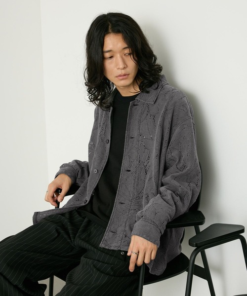 RAGEBLUE(レイジブルー)の「PIGMENT-DYED LACE KNIT SHIRT/ピグメント加工レース編みシャツ(シャツ/ブラウス・メンズ・ライトブラウン/その他19/パープル・MEDIUM/LARGE)」の11枚目の写真
