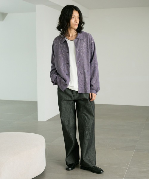 RAGEBLUE(レイジブルー)の「PIGMENT-DYED LACE KNIT SHIRT/ピグメント加工レース編みシャツ(シャツ/ブラウス・メンズ・ライトブラウン/その他19/パープル・MEDIUM/LARGE)」の14枚目の写真