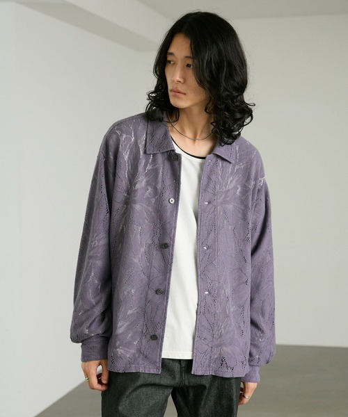RAGEBLUE(レイジブルー)の「PIGMENT-DYED LACE KNIT SHIRT/ピグメント加工レース編みシャツ(シャツ/ブラウス・メンズ・ライトブラウン/その他19/パープル・MEDIUM/LARGE)」の16枚目の写真