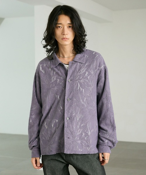 RAGEBLUE(レイジブルー)の「PIGMENT-DYED LACE KNIT SHIRT/ピグメント加工レース編みシャツ(シャツ/ブラウス・メンズ・ライトブラウン/その他19/パープル・MEDIUM/LARGE)」の17枚目の写真
