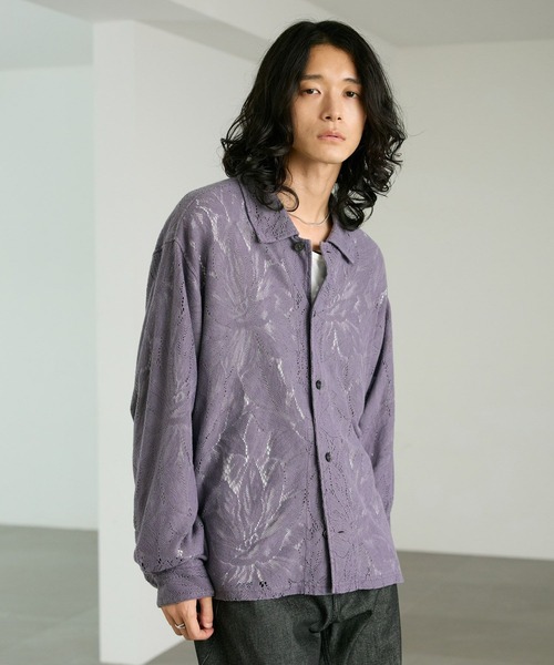 RAGEBLUE(レイジブルー)の「PIGMENT-DYED LACE KNIT SHIRT/ピグメント加工レース編みシャツ(シャツ/ブラウス・メンズ・ライトブラウン/その他19/パープル・MEDIUM/LARGE)」の18枚目の写真