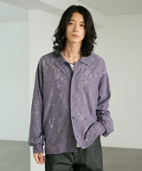 RAGEBLUE(レイジブルー)の「PIGMENT-DYED LACE KNIT SHIRT/ピグメント加工レース編みシャツ(シャツ/ブラウス・メンズ・ライトブラウン/その他19/パープル・MEDIUM/LARGE)」の19枚目の写真