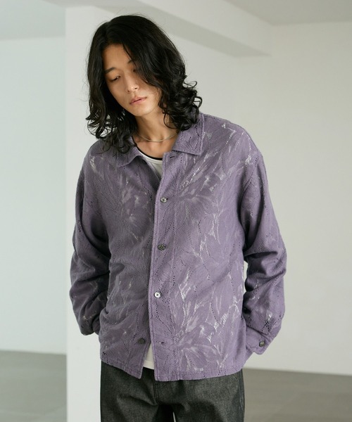 RAGEBLUE(レイジブルー)の「PIGMENT-DYED LACE KNIT SHIRT/ピグメント加工レース編みシャツ(シャツ/ブラウス・メンズ・ライトブラウン/その他19/パープル・MEDIUM/LARGE)」の20枚目の写真