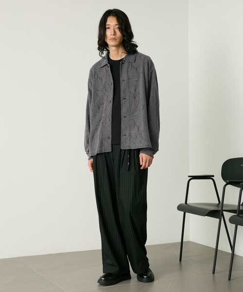 RAGEBLUE(レイジブルー)の「PIGMENT-DYED LACE KNIT SHIRT/ピグメント加工レース編みシャツ(シャツ/ブラウス・メンズ・ライトブラウン/その他19/パープル・MEDIUM/LARGE)」の6枚目の写真