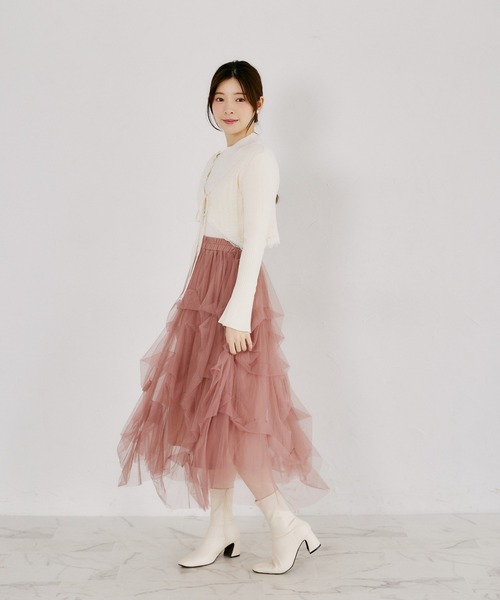 tocco closet(トッコ クローゼット)の「リボン付きレースラインケーブルミックスボレロ(カーディガン/ボレロ・レディース・ブラック/ローズ/アイボリー・M)」の21枚目の写真