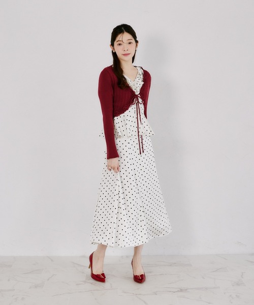 tocco closet(トッコ クローゼット)の「リボン付きレースラインケーブルミックスボレロ(カーディガン/ボレロ・レディース・ブラック/ローズ/アイボリー・M)」の6枚目の写真