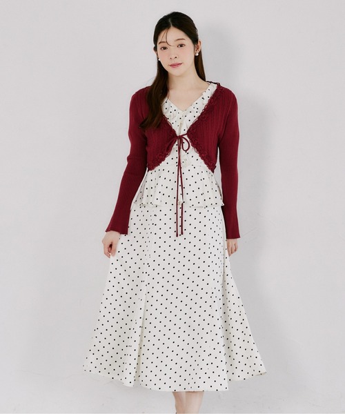 tocco closet(トッコ クローゼット)の「リボン付きレースラインケーブルミックスボレロ(カーディガン/ボレロ・レディース・ブラック/ローズ/アイボリー・M)」の7枚目の写真
