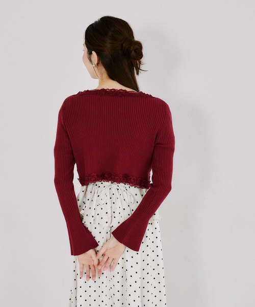 tocco closet(トッコ クローゼット)の「リボン付きレースラインケーブルミックスボレロ(カーディガン/ボレロ・レディース・ブラック/ローズ/アイボリー・M)」の10枚目の写真