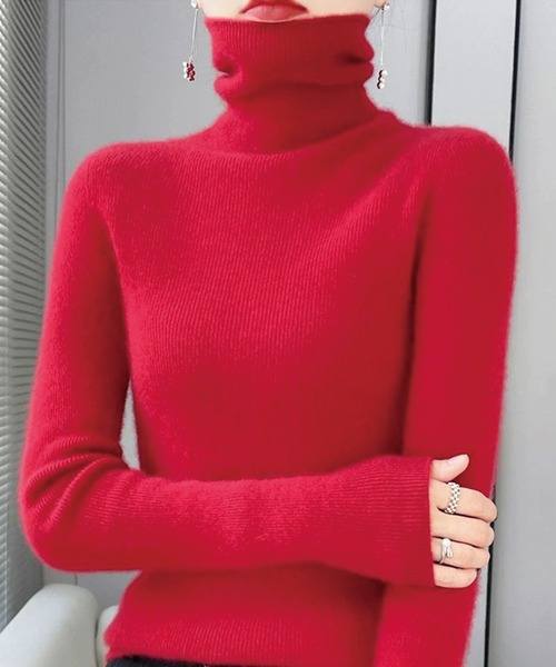 ADDITION STORE(アディションストア)の「\何枚あっても便利♪/ベーシック タートルネック ロングスリーブ ニット(ニット/セーター・レディース・ブラック/ダークグレー/ネイビー/ホワイト/レッド/ベージュ・MEDIUM/SMALL/LARGE)」の6枚目の写真