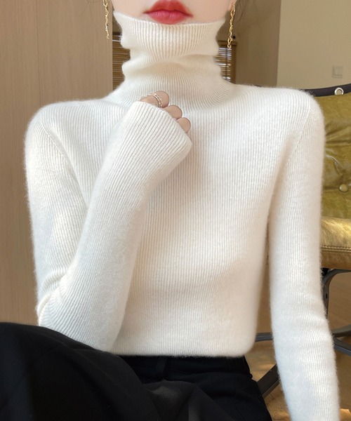 ADDITION STORE(アディションストア)の「\何枚あっても便利♪/ベーシック タートルネック ロングスリーブ ニット(ニット/セーター・レディース・ブラック/ダークグレー/ネイビー/ホワイト/レッド/ベージュ・MEDIUM/SMALL/LARGE)」の2枚目の写真