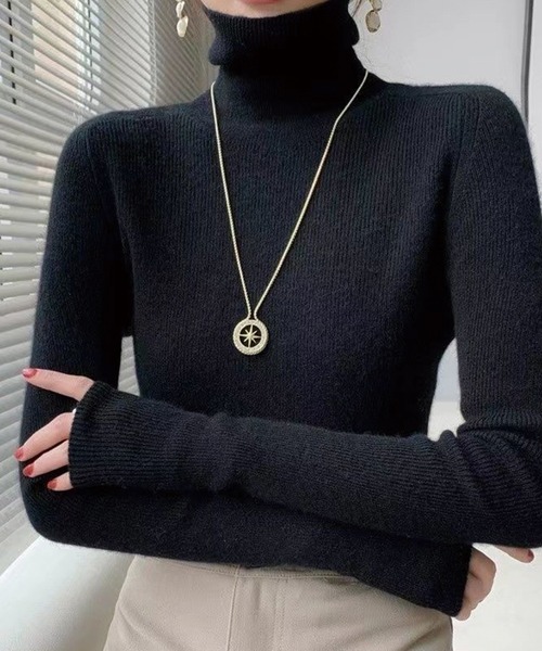 ADDITION STORE(アディションストア)の「\何枚あっても便利♪/ベーシック タートルネック ロングスリーブ ニット(ニット/セーター・レディース・ブラック/ダークグレー/ネイビー/ホワイト/レッド/ベージュ・MEDIUM/SMALL/LARGE)」の3枚目の写真