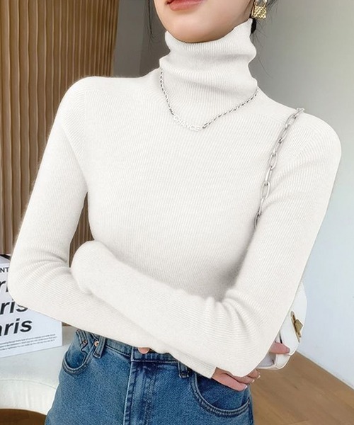 ADDITION STORE(アディションストア)の「\何枚あっても便利♪/ベーシック タートルネック ロングスリーブ ニット(ニット/セーター・レディース・ブラック/ダークグレー/ネイビー/ホワイト/レッド/ベージュ・MEDIUM/SMALL/LARGE)」の7枚目の写真