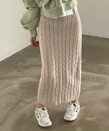 ケーブル編み Aライン ニットロングスカート