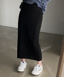 ケーブル編み Aライン ニットロングスカート