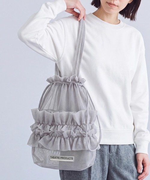 THEATRE PRODUCTS（シアタープロダクツ）の「【THEATRE PRODUCTS】メッシュフリル大容量巾着トートバッグ　SPD（トートバッグ・レディース・グレー/ブラック/グリーン・FREE）」の2枚目の写真