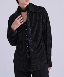 【SEME】lame velours tuck shirt with tie