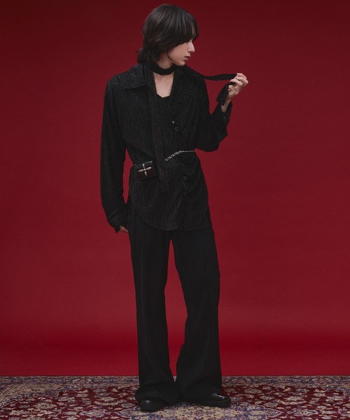 Ellno Loset(エルノロゼット)の「【SEME】lame velours tuck shirt with tie(シャツ/ブラウス・メンズ・パープル/ブラック・MEDIUM/SMALL/LARGE)」の21枚目の写真