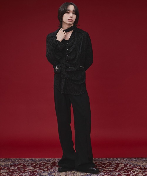 Ellno Loset(エルノロゼット)の「【SEME】lame velours tuck shirt with tie(シャツ/ブラウス・メンズ・パープル/ブラック・MEDIUM/SMALL/LARGE)」の22枚目の写真