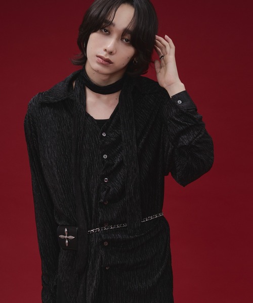 Ellno Loset(エルノロゼット)の「【SEME】lame velours tuck shirt with tie(シャツ/ブラウス・メンズ・パープル/ブラック・MEDIUM/SMALL/LARGE)」の12枚目の写真