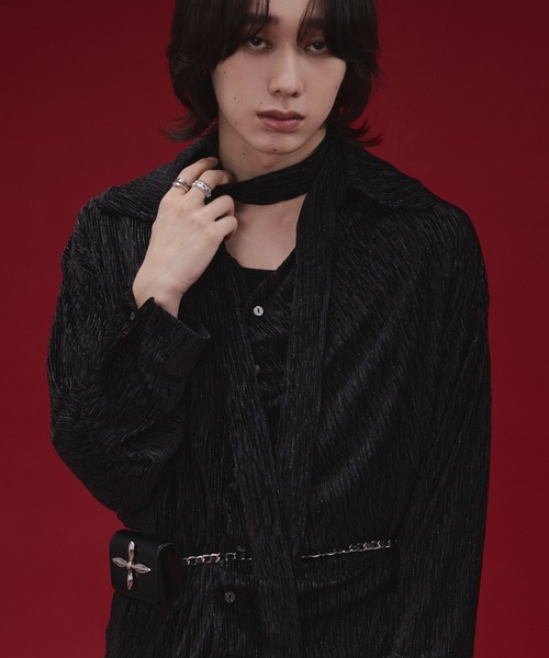 Ellno Loset(エルノロゼット)の「【SEME】lame velours tuck shirt with tie(シャツ/ブラウス・メンズ・パープル/ブラック・MEDIUM/SMALL/LARGE)」の13枚目の写真