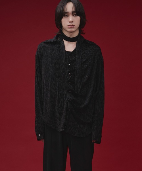 Ellno Loset(エルノロゼット)の「【SEME】lame velours tuck shirt with tie(シャツ/ブラウス・メンズ・パープル/ブラック・MEDIUM/SMALL/LARGE)」の14枚目の写真