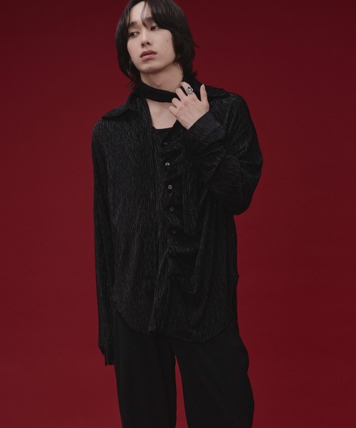 Ellno Loset(エルノロゼット)の「【SEME】lame velours tuck shirt with tie(シャツ/ブラウス・メンズ・パープル/ブラック・MEDIUM/SMALL/LARGE)」の15枚目の写真