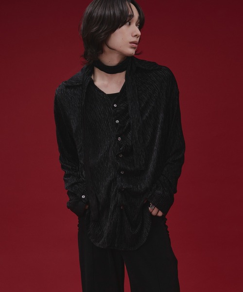 Ellno Loset(エルノロゼット)の「【SEME】lame velours tuck shirt with tie(シャツ/ブラウス・メンズ・パープル/ブラック・MEDIUM/SMALL/LARGE)」の16枚目の写真