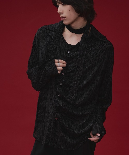Ellno Loset(エルノロゼット)の「【SEME】lame velours tuck shirt with tie(シャツ/ブラウス・メンズ・パープル/ブラック・MEDIUM/SMALL/LARGE)」の17枚目の写真