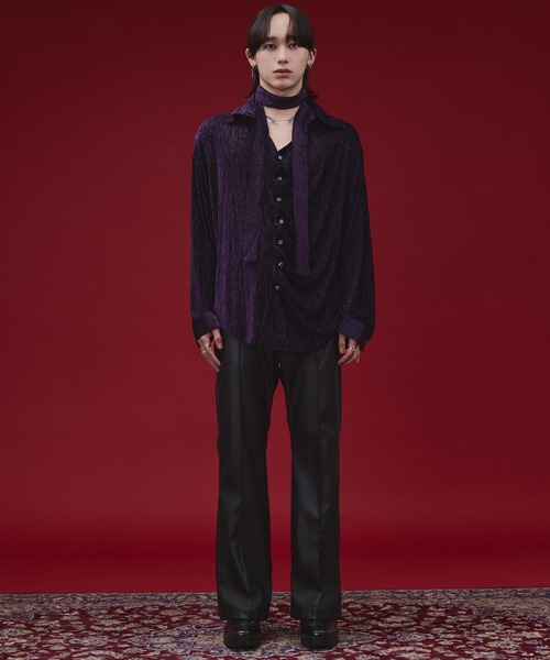 Ellno Loset(エルノロゼット)の「【SEME】lame velours tuck shirt with tie(シャツ/ブラウス・メンズ・パープル/ブラック・MEDIUM/SMALL/LARGE)」の3枚目の写真