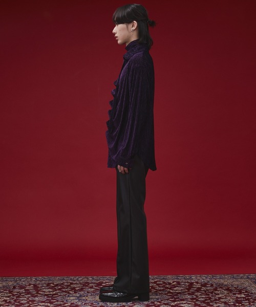 Ellno Loset(エルノロゼット)の「【SEME】lame velours tuck shirt with tie(シャツ/ブラウス・メンズ・パープル/ブラック・MEDIUM/SMALL/LARGE)」の7枚目の写真