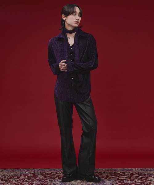 Ellno Loset(エルノロゼット)の「【SEME】lame velours tuck shirt with tie(シャツ/ブラウス・メンズ・パープル/ブラック・MEDIUM/SMALL/LARGE)」の4枚目の写真