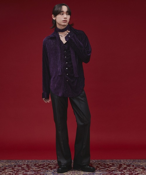 Ellno Loset(エルノロゼット)の「【SEME】lame velours tuck shirt with tie(シャツ/ブラウス・メンズ・パープル/ブラック・MEDIUM/SMALL/LARGE)」の5枚目の写真