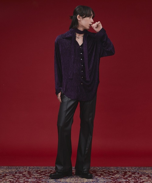 Ellno Loset(エルノロゼット)の「【SEME】lame velours tuck shirt with tie(シャツ/ブラウス・メンズ・パープル/ブラック・MEDIUM/SMALL/LARGE)」の6枚目の写真