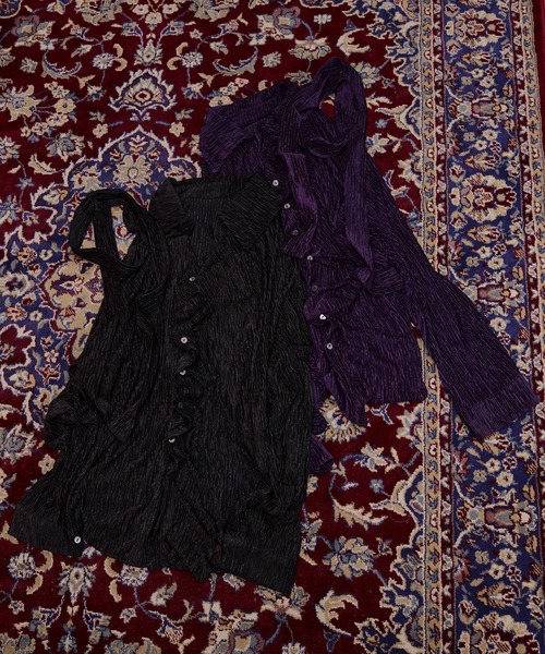 Ellno Loset(エルノロゼット)の「【SEME】lame velours tuck shirt with tie(シャツ/ブラウス・メンズ・パープル/ブラック・MEDIUM/SMALL/LARGE)」の9枚目の写真