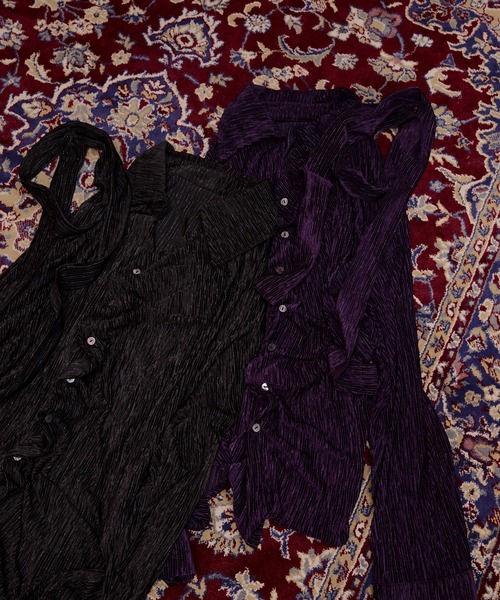 Ellno Loset(エルノロゼット)の「【SEME】lame velours tuck shirt with tie(シャツ/ブラウス・メンズ・パープル/ブラック・MEDIUM/SMALL/LARGE)」の10枚目の写真