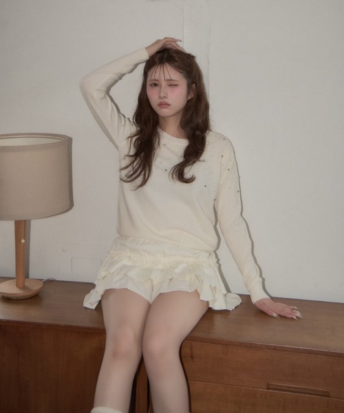 TITTY&CO.(ティティーアンドコー)の「ランダムパールニット(ニット/セーター・レディース・アイボリー/グレー/ピンク/ブラック/ホワイト・FREE)」の15枚目の写真